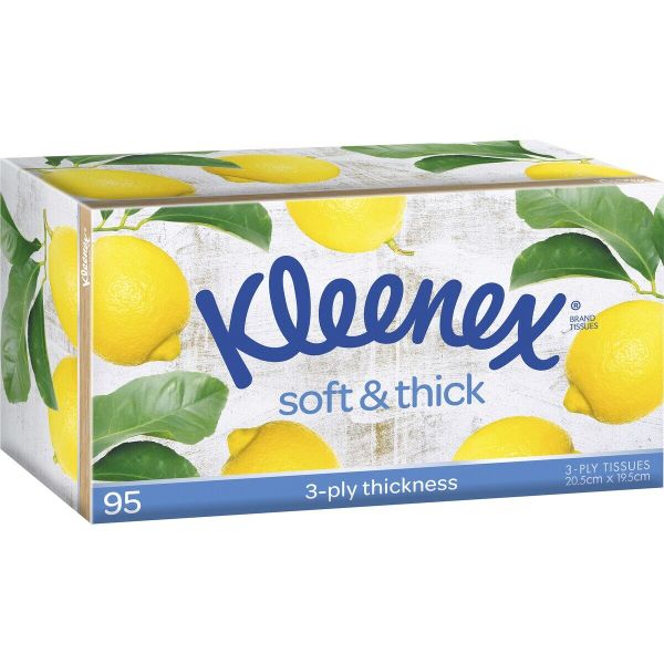 kleenex soft & thick 3 ply facial tissues 1 pack of 95 Kleenex soft and thick lemon tissue box