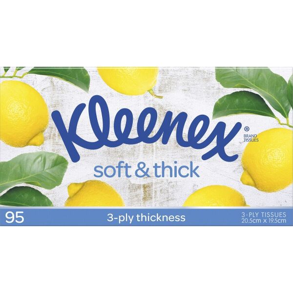 kleenex soft & thick 3 ply facial tissues 1 pack of 95 Kleenex soft and thick 3-ply tissues box