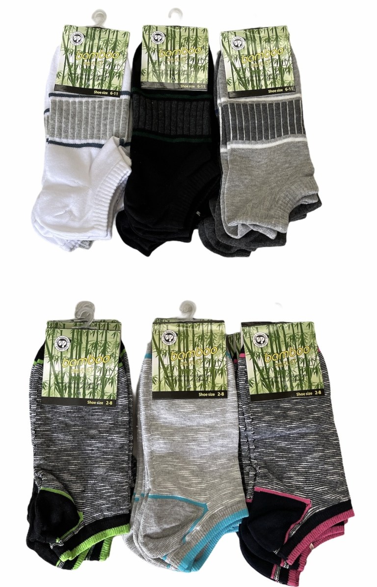 Assorted bamboo ankle socks in retail packaging