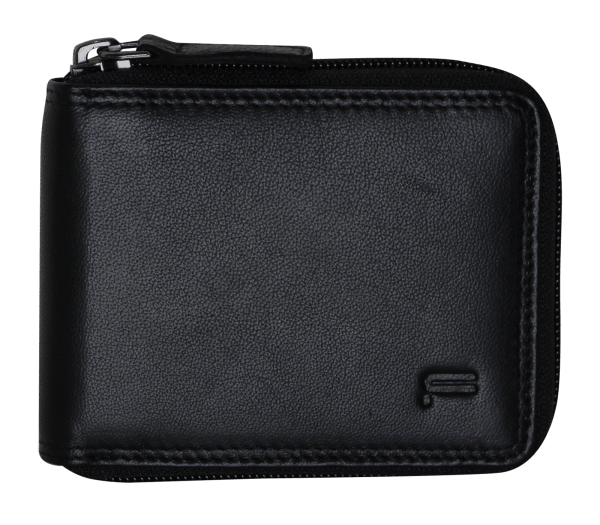 futura mens zip around leather wallet rfid gift black Black leather zip-around wallet with stitched edges