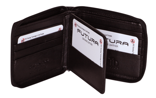 futura mens zip around leather wallet rfid gift black Open black leather wallet with card slots