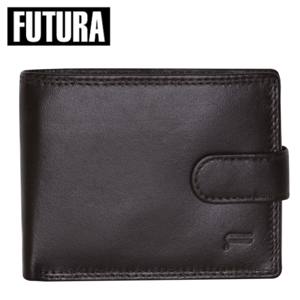 futura mens rfid leather coin fold over wallet brown Black leather wallet with strap closure