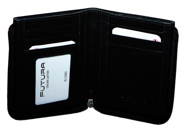 futura rfid leather zip around wallet black Open black leather wallet with card slots