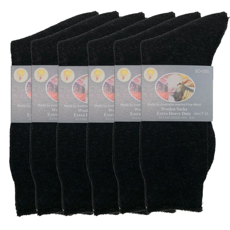 Six pairs black merino wool socks