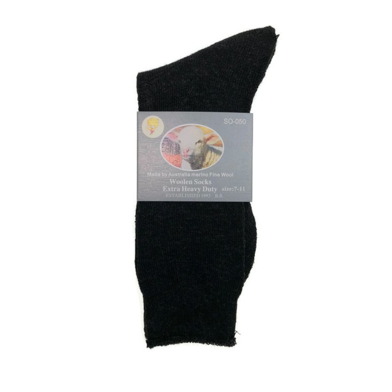 Black extra heavy duty merino wool sock