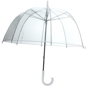 Transparent dome umbrella with curved white handle