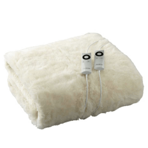 Cream electric heated blanket with dual controllers