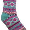 1 pair ladies thick fur bed socks womens soft work fluffy slipper non slip one size Teal patterned winter sock with fluffy cuff