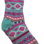 Teal patterned winter sock with fluffy cuff