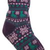 1 pair ladies thick fur bed socks womens soft work fluffy slipper non slip one size Purple patterned slipper sock with fluffy cuff