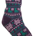 Purple patterned slipper sock with fluffy cuff