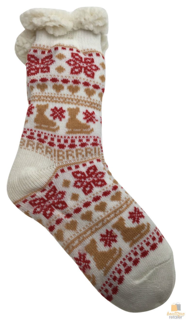 Festive patterned winter sock with fleece lining