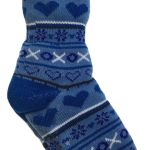 Blue patterned slipper sock with fleece cuff