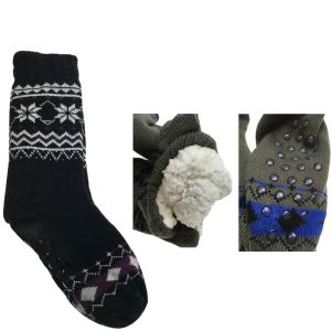 Nordic patterned thermal slipper socks with grips