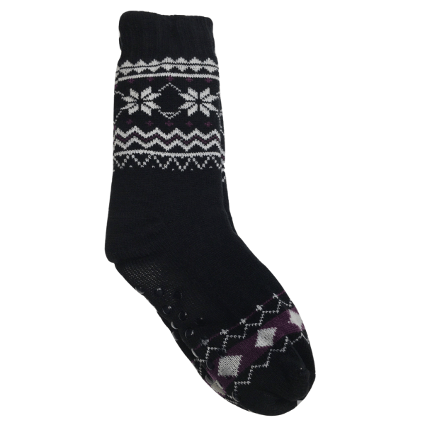Black patterned winter sock with grip sole
