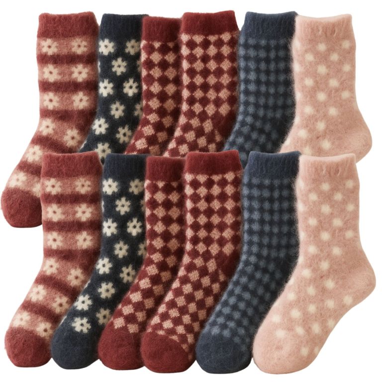Assorted fluffy patterned socks in autumn colours