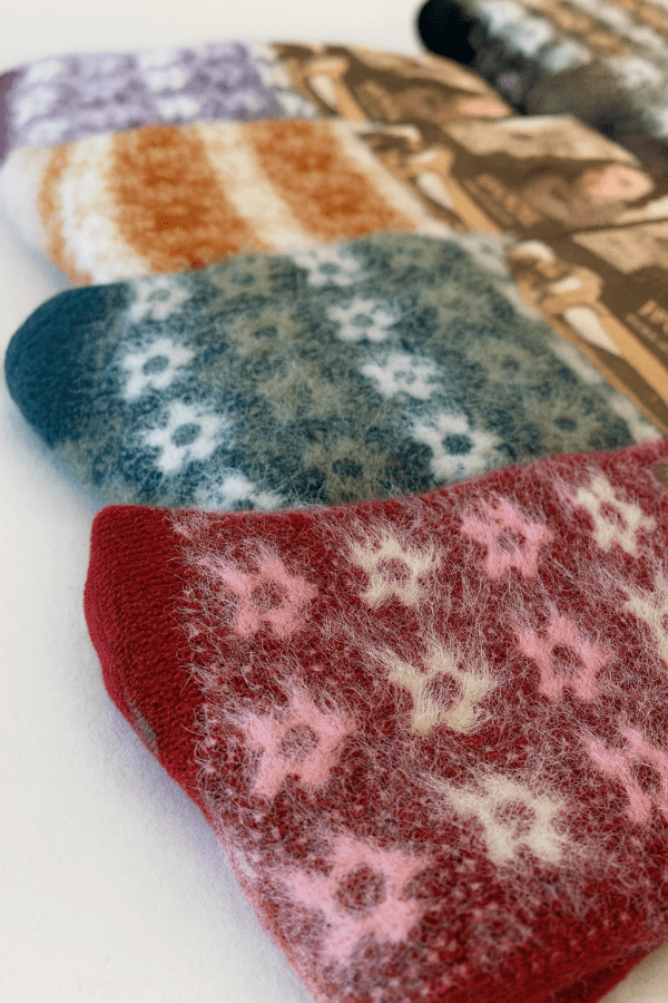 12 pairs womens angora wool socks extra warm winter thermal soft ski Colourful fuzzy patterned socks lined up