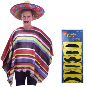 Man in sombrero with fake moustache