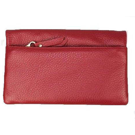 pierre cardin ladies womens genuine leather bi fold rfid purse wallet red Red leather zip-around wallet on white background