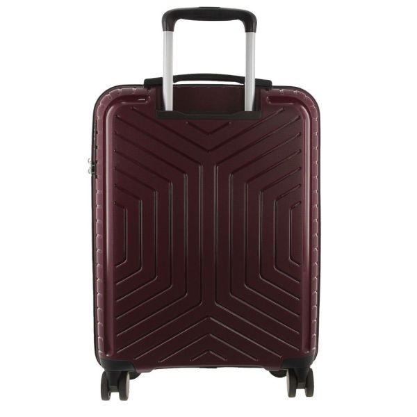 Maroon hard-shell suitcase with telescopic handle