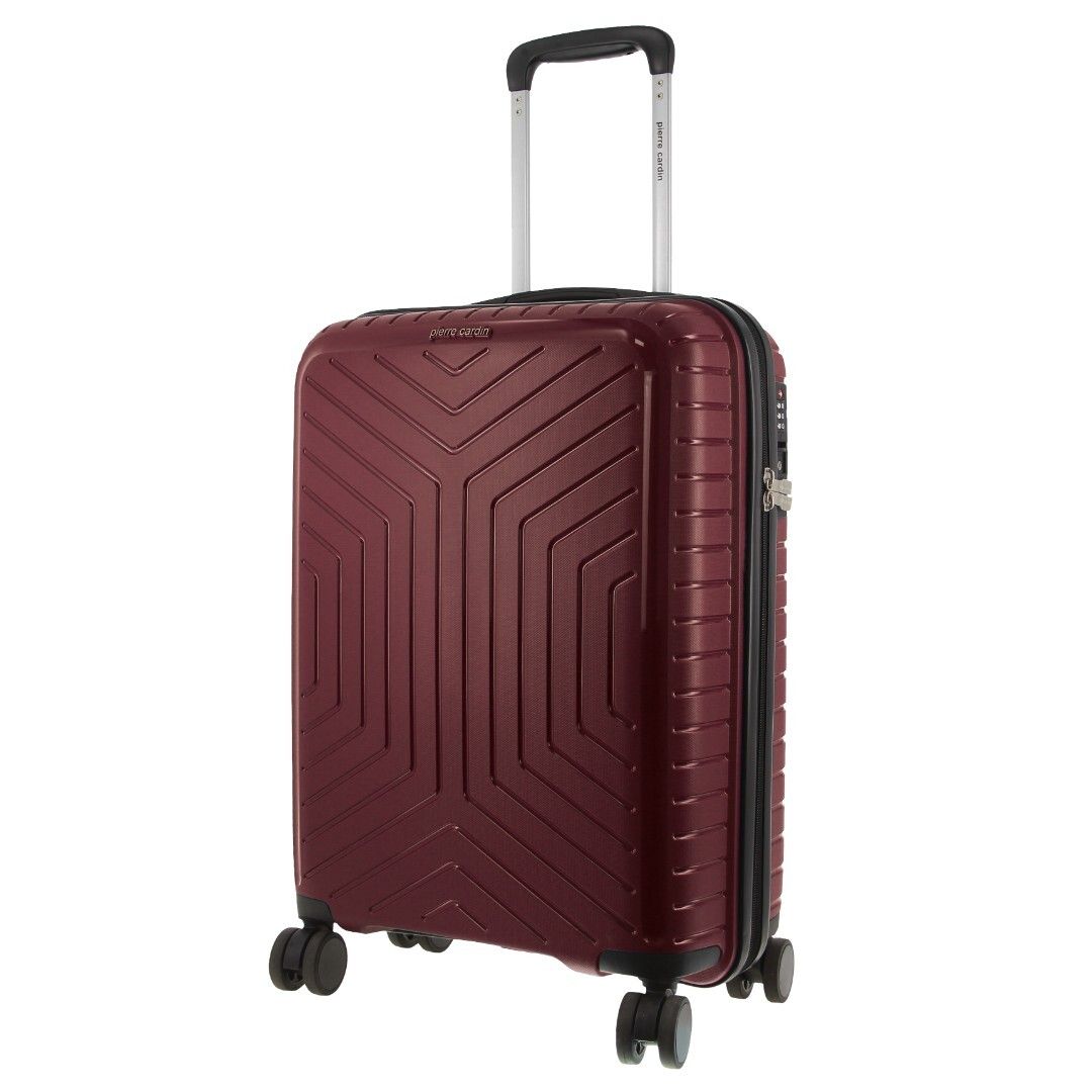 Maroon hard-shell suitcase with spinner wheels