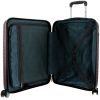 Open hard-shell suitcase with patterned interior compartments