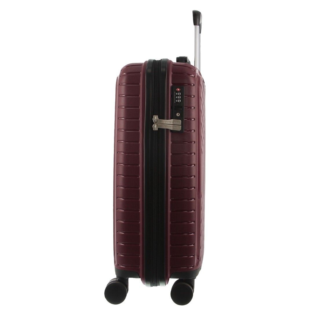 Burgundy hard-shell suitcase with wheels and handle