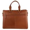 Brown leather briefcase with front zip pocket