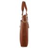 Brown leather briefcase side view on white background