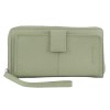 pierre cardin womens leather zip around wallet rfid blocking w/ wristlet in jade green Sage green leather zip-around wallet with wrist strap