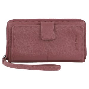 Dusty rose leather zip-around wallet with strap