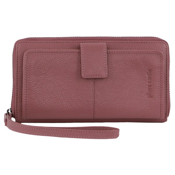 pierre cardin womens leather zip around wallet rfid blocking w/ wristlet in rose Dusty rose leather zip-around wallet with wrist strap