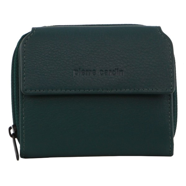 pierre cardin leather ladies tri fold tab zip around wallet zirkon Dark green leather wallet with flap and zipper