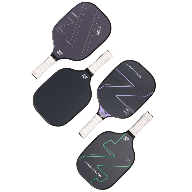 4x graphite carbon fiber pickleball paddles pickle ball racket racquet bulk Four modern pickleball paddles with white grips