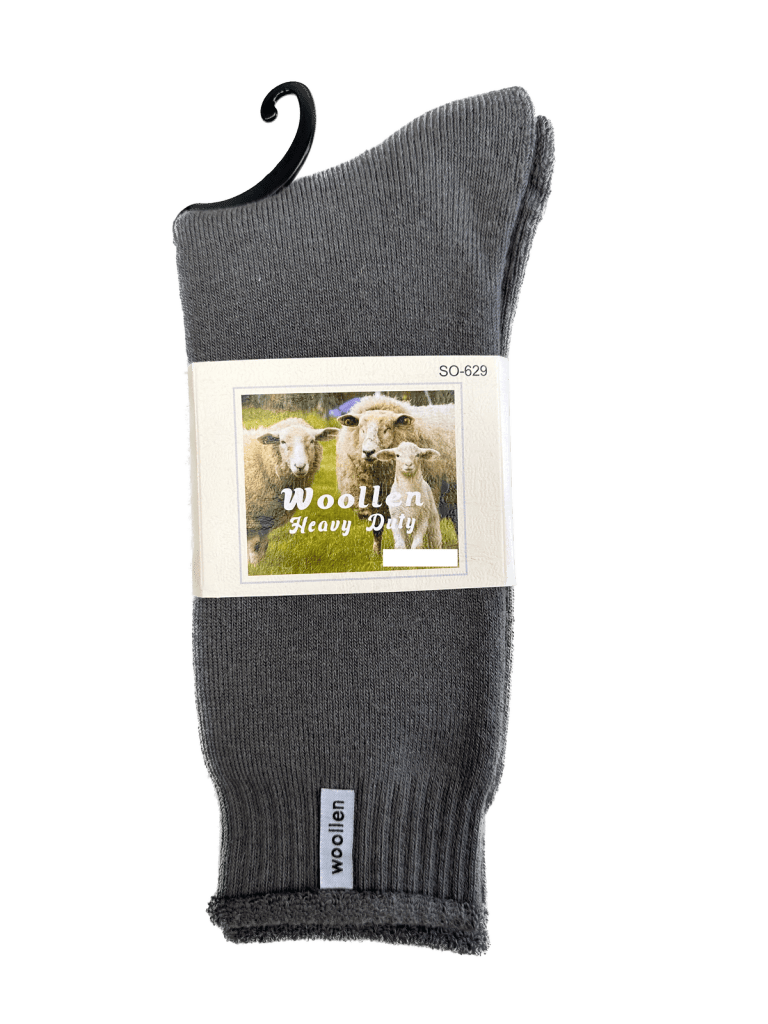Grey woollen heavy duty socks on hanger
