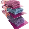 Stacked heated socks in pink, blue and purple