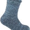 Blue-grey knitted sock on white background