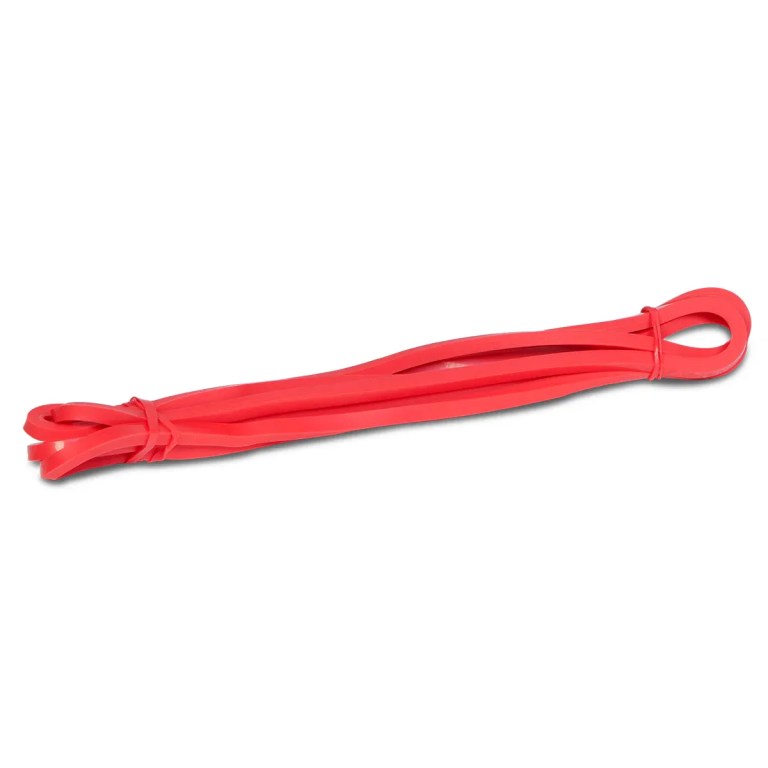 Red resistance band loop on white background