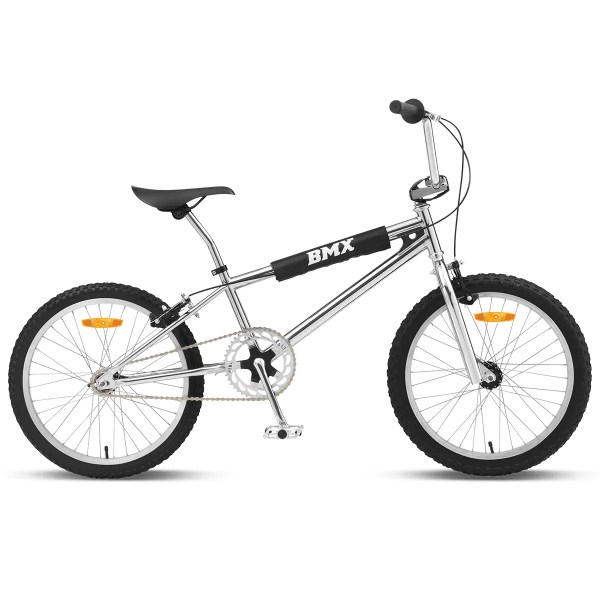 Silver BMX bike on white background