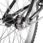 progear bikes classic bmx bike 20 in metallic chrome" Close-up of bicycle rear wheel and chain