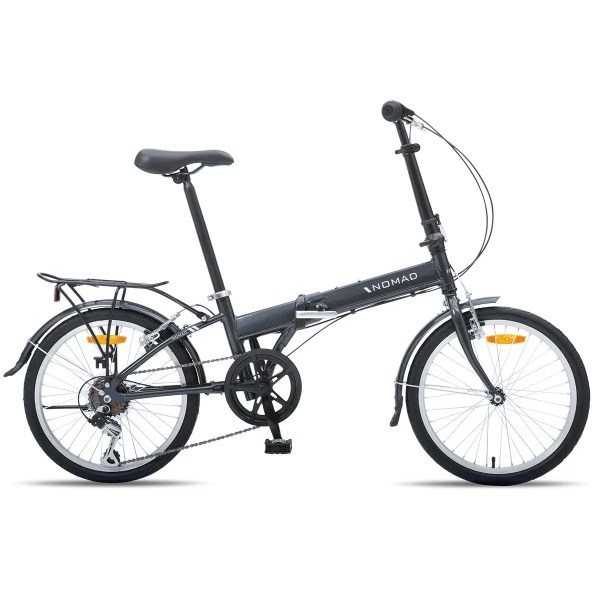 progear bikes nomad folding bike 20 in grey" Black folding bicycle with rear rack and mudguards