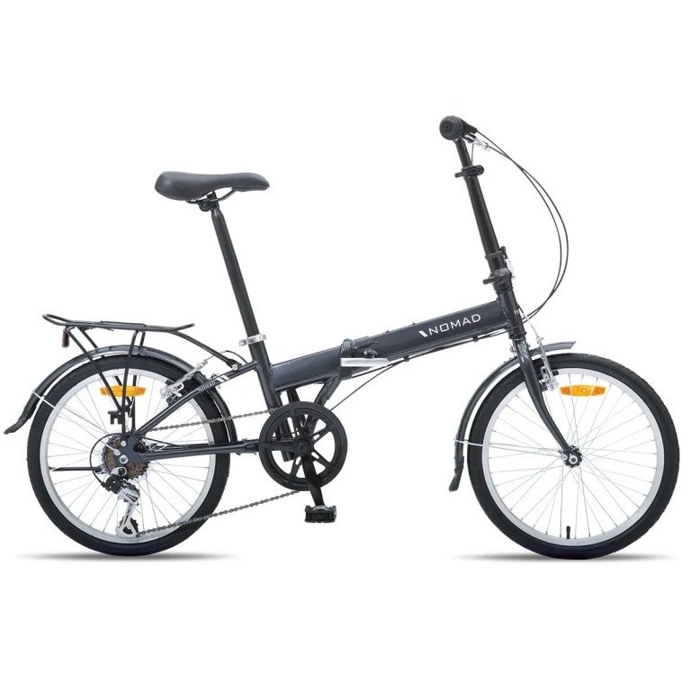 progear bikes nomad folding bike 20 in grey" Black folding bicycle with rear rack and mudguards