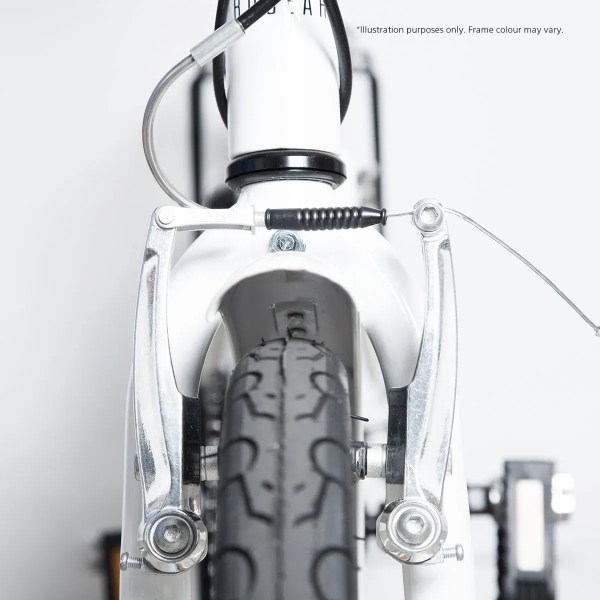 progear bikes nomad folding bike 20 in grey" Close-up of bicycle front V-brake system