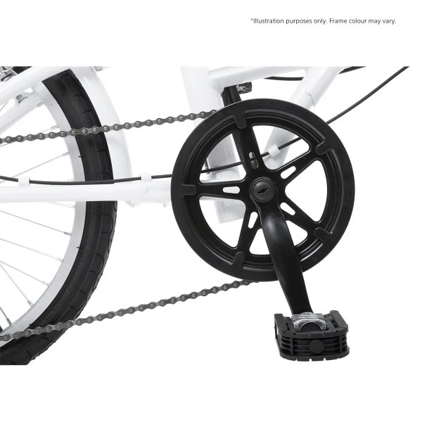 progear bikes nomad folding bike 20 in grey" Close-up of bicycle chainring and pedal assembly