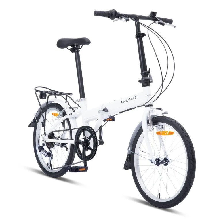 v572 bikpnomad20wht 00.webp White folding bicycle with rear rack