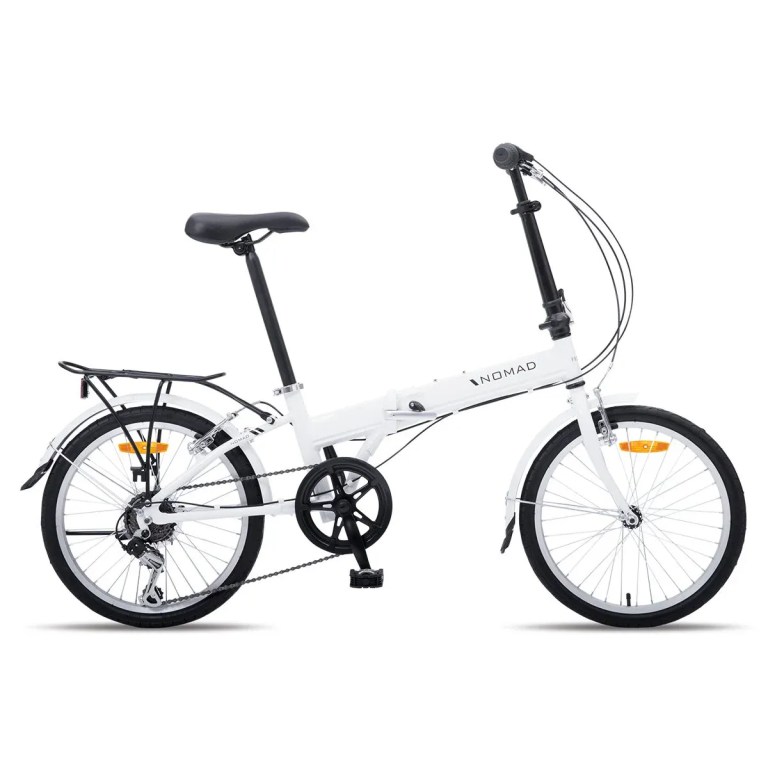 progear bikes nomad folding bike 20 in pearl white" White INOMAD folding bicycle with rear rack