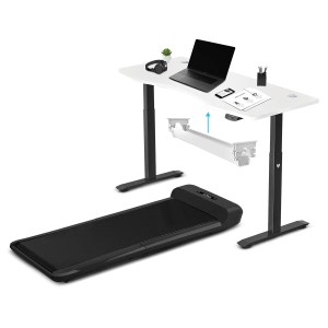 Adjustable standing desk with under-desk treadmill