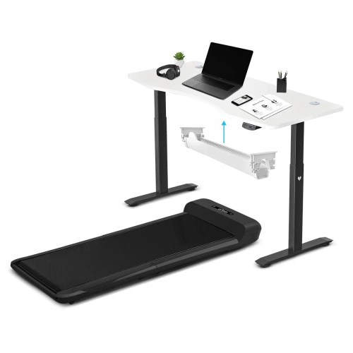 Adjustable standing desk with under-desk treadmill