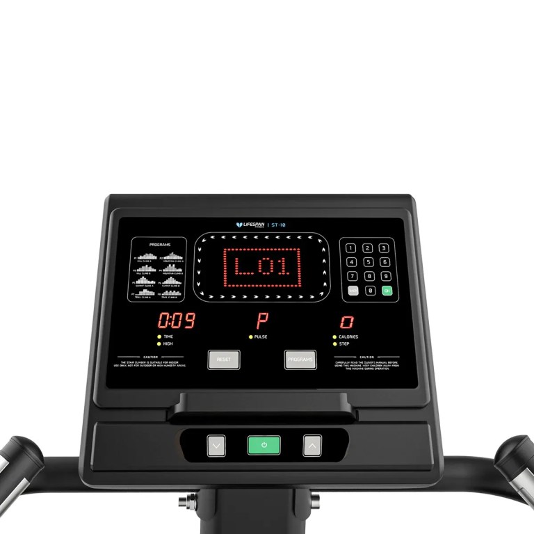Digital treadmill console display with workout metrics