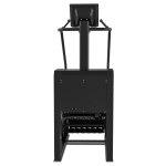 Black commercial treadmill with monitor and handrails